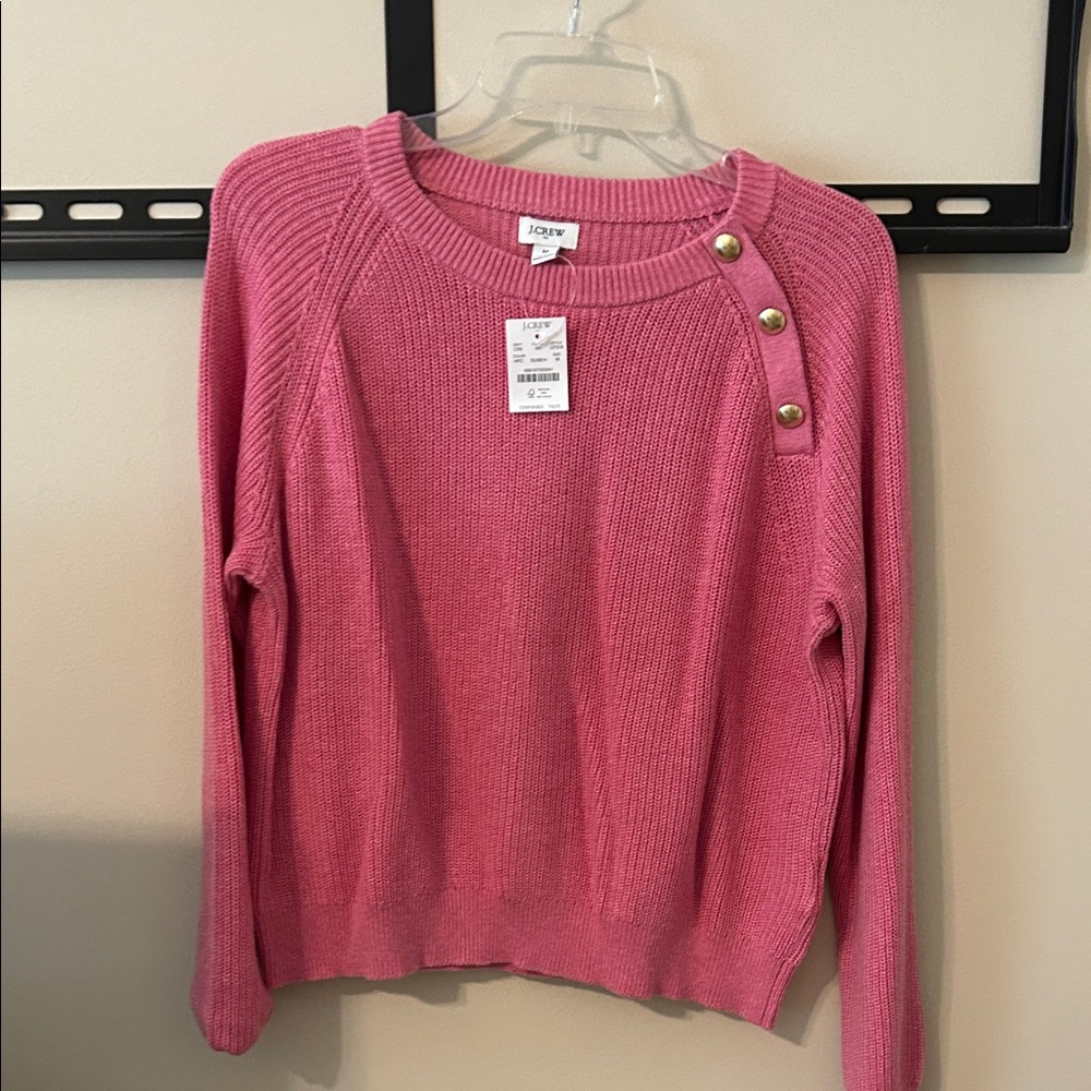 J. Crew Pink Crew Neck Sweater with Button Details